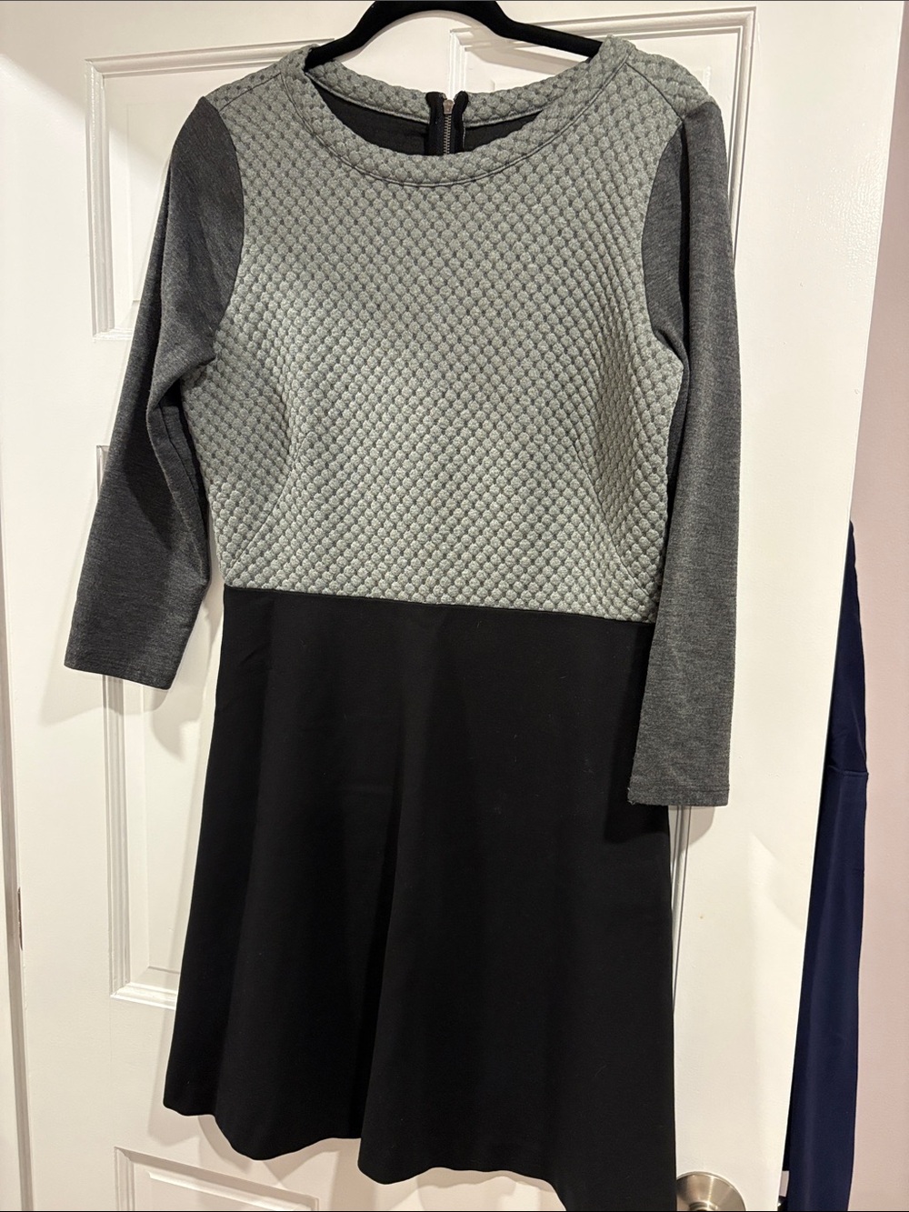 LOFT Black and Light Gray Textured Dress